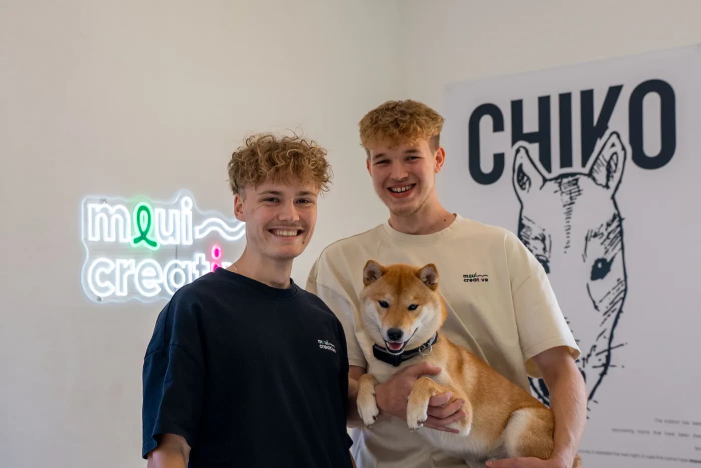 Two of the Meui Creative team with Chiko at the Liberec studio